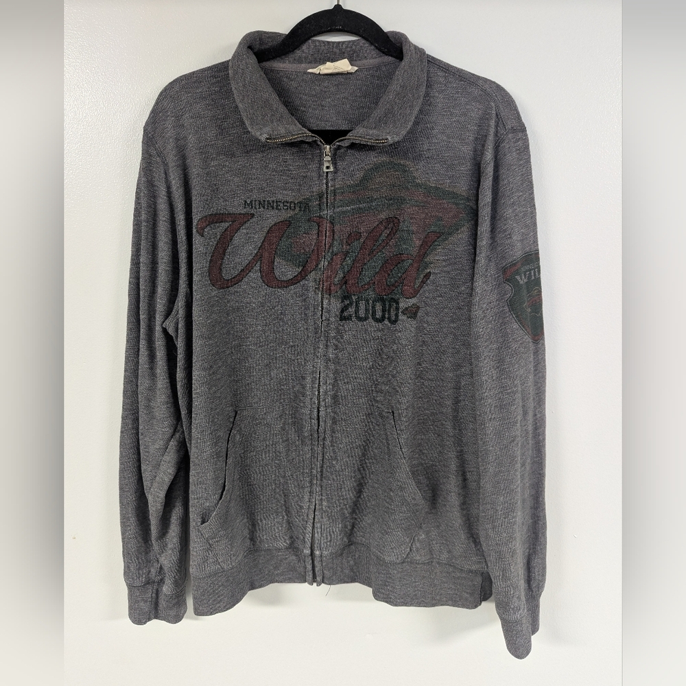 Minnesota Wild Vintage Hockey Gray Zip-Up Sweater